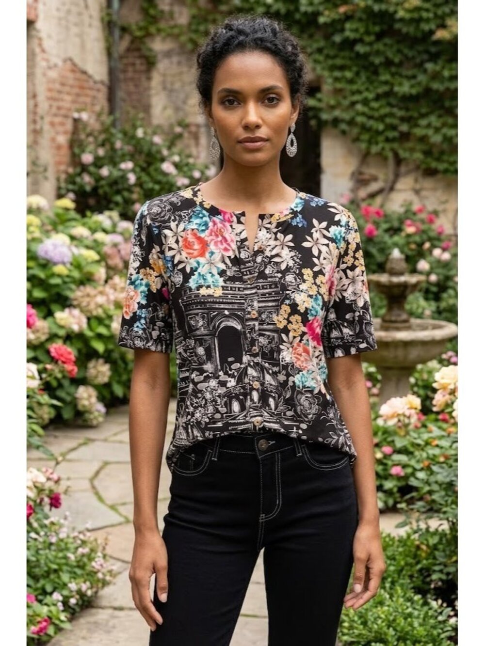 NWT Johnny Was Janie Favorite Kimono Mandarin Tee in Lavilla Blanc Jersey XL